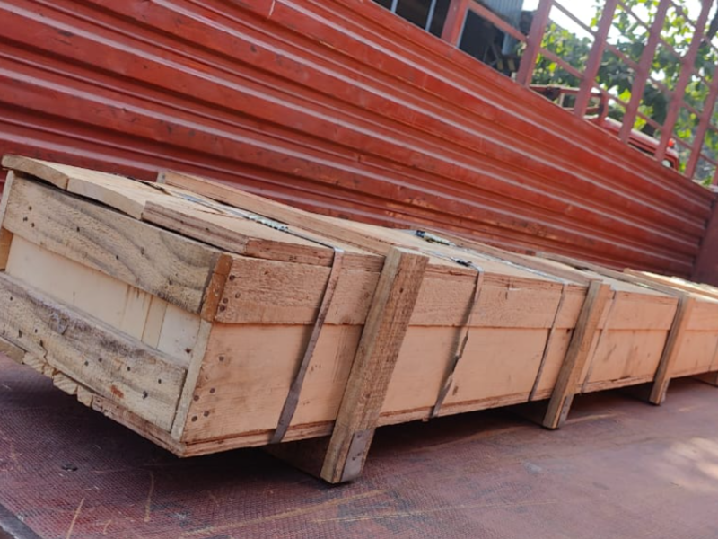 Container stuffed with wooden crates for export